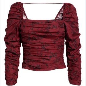Reformation Joi Floral Ruched Square Neck Blouse